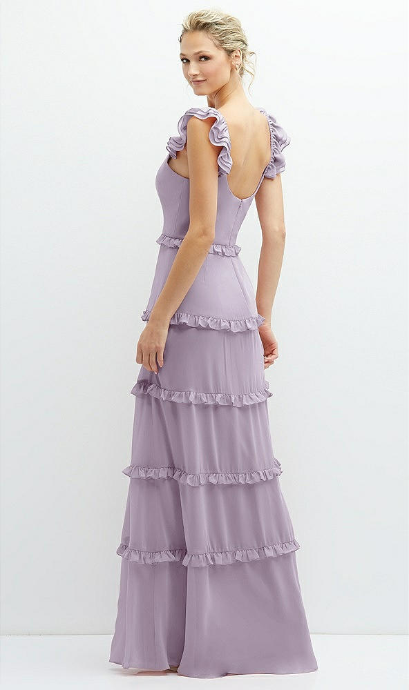 Back View - Lilac Haze Tiered Chiffon Maxi A-line Dress with Convertible Ruffle Straps