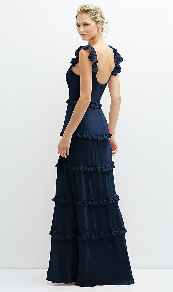 Back View - Midnight Navy Tiered Chiffon Maxi A-line Dress with Convertible Ruffle Straps