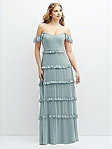 Alt View 1 Thumbnail - Morning Sky Tiered Chiffon Maxi A-line Dress with Convertible Ruffle Straps
