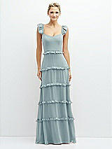 Front View Thumbnail - Morning Sky Tiered Chiffon Maxi A-line Dress with Convertible Ruffle Straps