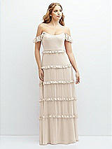 Alt View 1 Thumbnail - Oat Tiered Chiffon Maxi A-line Dress with Convertible Ruffle Straps