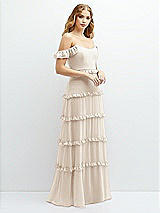 Alt View 2 Thumbnail - Oat Tiered Chiffon Maxi A-line Dress with Convertible Ruffle Straps