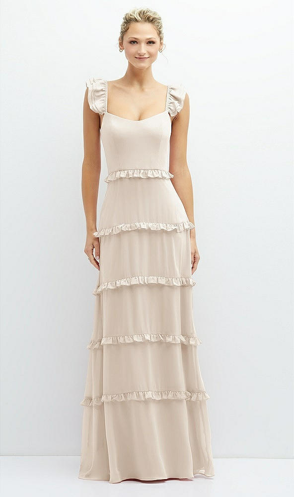 Front View - Oat Tiered Chiffon Maxi A-line Dress with Convertible Ruffle Straps