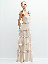 Side View Thumbnail - Oat Tiered Chiffon Maxi A-line Dress with Convertible Ruffle Straps
