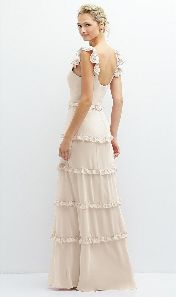 Back View - Oat Tiered Chiffon Maxi A-line Dress with Convertible Ruffle Straps