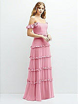 Alt View 2 Thumbnail - Peony Pink Tiered Chiffon Maxi A-line Dress with Convertible Ruffle Straps