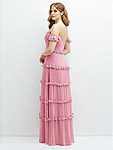 Alt View 3 Thumbnail - Peony Pink Tiered Chiffon Maxi A-line Dress with Convertible Ruffle Straps