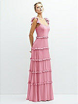 Side View Thumbnail - Peony Pink Tiered Chiffon Maxi A-line Dress with Convertible Ruffle Straps