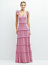 Front View Thumbnail - Powder Pink Tiered Chiffon Maxi A-line Dress with Convertible Ruffle Straps