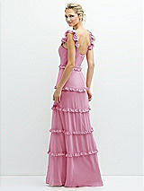 Rear View Thumbnail - Powder Pink Tiered Chiffon Maxi A-line Dress with Convertible Ruffle Straps