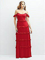 Alt View 1 Thumbnail - Parisian Red Tiered Chiffon Maxi A-line Dress with Convertible Ruffle Straps