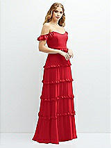 Alt View 2 Thumbnail - Parisian Red Tiered Chiffon Maxi A-line Dress with Convertible Ruffle Straps