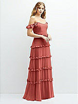 Alt View 2 Thumbnail - Coral Pink Tiered Chiffon Maxi A-line Dress with Convertible Ruffle Straps