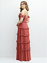 Alt View 3 Thumbnail - Coral Pink Tiered Chiffon Maxi A-line Dress with Convertible Ruffle Straps