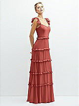 Side View Thumbnail - Coral Pink Tiered Chiffon Maxi A-line Dress with Convertible Ruffle Straps
