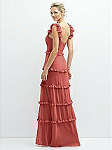 Rear View Thumbnail - Coral Pink Tiered Chiffon Maxi A-line Dress with Convertible Ruffle Straps