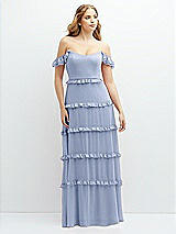 Alt View 1 Thumbnail - Sky Blue Tiered Chiffon Maxi A-line Dress with Convertible Ruffle Straps