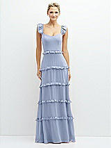 Front View Thumbnail - Sky Blue Tiered Chiffon Maxi A-line Dress with Convertible Ruffle Straps