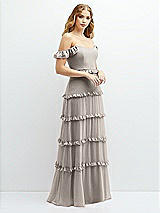 Alt View 2 Thumbnail - Taupe Tiered Chiffon Maxi A-line Dress with Convertible Ruffle Straps