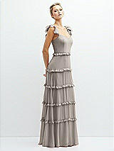 Side View Thumbnail - Taupe Tiered Chiffon Maxi A-line Dress with Convertible Ruffle Straps