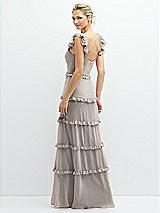 Rear View Thumbnail - Taupe Tiered Chiffon Maxi A-line Dress with Convertible Ruffle Straps