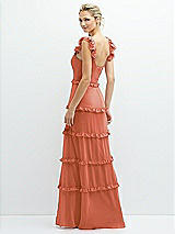 Rear View Thumbnail - Terracotta Copper Tiered Chiffon Maxi A-line Dress with Convertible Ruffle Straps