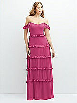 Alt View 1 Thumbnail - Tea Rose Tiered Chiffon Maxi A-line Dress with Convertible Ruffle Straps