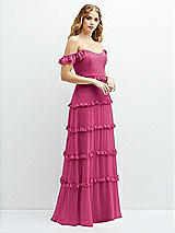 Alt View 2 Thumbnail - Tea Rose Tiered Chiffon Maxi A-line Dress with Convertible Ruffle Straps