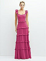 Front View Thumbnail - Tea Rose Tiered Chiffon Maxi A-line Dress with Convertible Ruffle Straps