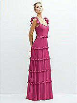 Side View Thumbnail - Tea Rose Tiered Chiffon Maxi A-line Dress with Convertible Ruffle Straps
