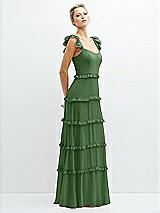 Side View Thumbnail - Vineyard Green Tiered Chiffon Maxi A-line Dress with Convertible Ruffle Straps