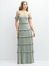 Alt View 1 Thumbnail - Willow Green Tiered Chiffon Maxi A-line Dress with Convertible Ruffle Straps
