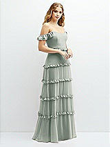 Alt View 2 Thumbnail - Willow Green Tiered Chiffon Maxi A-line Dress with Convertible Ruffle Straps