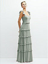 Side View Thumbnail - Willow Green Tiered Chiffon Maxi A-line Dress with Convertible Ruffle Straps