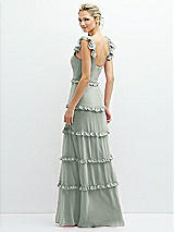 Rear View Thumbnail - Willow Green Tiered Chiffon Maxi A-line Dress with Convertible Ruffle Straps