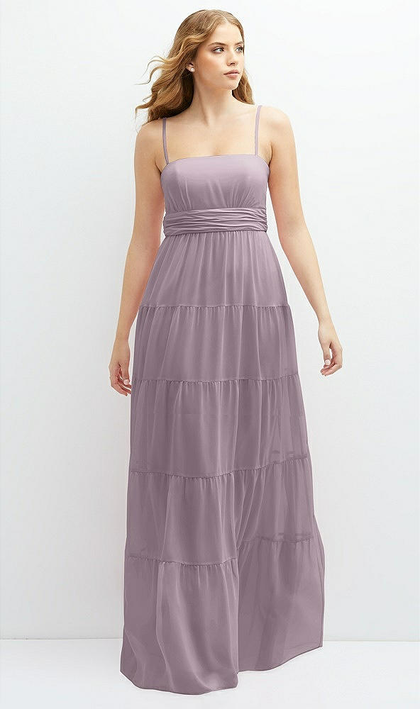 Front View - Lilac Dusk Modern Regency Chiffon Tiered Maxi Dress with Tie-Back
