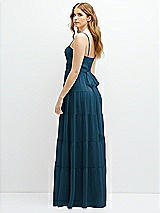 Rear View Thumbnail - Atlantic Blue Modern Regency Chiffon Tiered Maxi Dress with Tie-Back