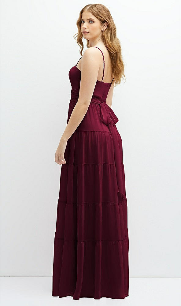 Back View - Cabernet Modern Regency Chiffon Tiered Maxi Dress with Tie-Back
