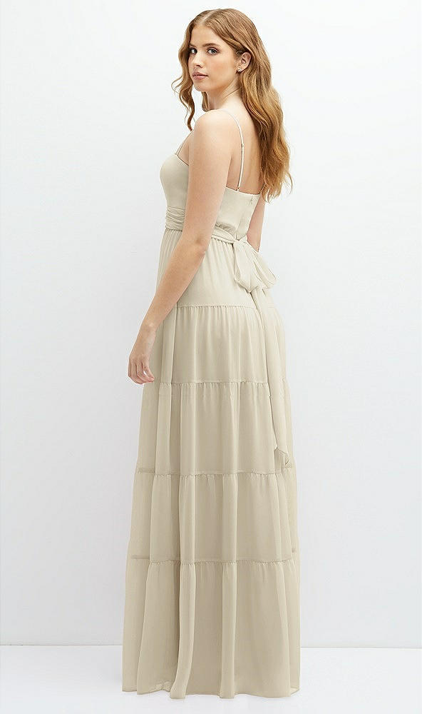 Back View - Champagne Modern Regency Chiffon Tiered Maxi Dress with Tie-Back