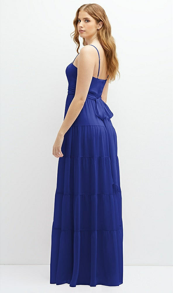 Back View - Cobalt Blue Modern Regency Chiffon Tiered Maxi Dress with Tie-Back