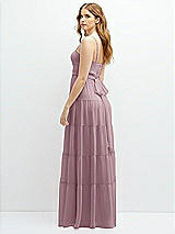 Rear View Thumbnail - Dusty Rose Modern Regency Chiffon Tiered Maxi Dress with Tie-Back