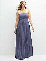 Front View Thumbnail - French Blue Modern Regency Chiffon Tiered Maxi Dress with Tie-Back