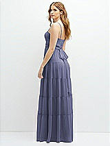 Rear View Thumbnail - French Blue Modern Regency Chiffon Tiered Maxi Dress with Tie-Back