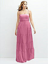 Front View Thumbnail - Orchid Pink Modern Regency Chiffon Tiered Maxi Dress with Tie-Back
