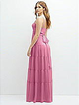 Rear View Thumbnail - Orchid Pink Modern Regency Chiffon Tiered Maxi Dress with Tie-Back