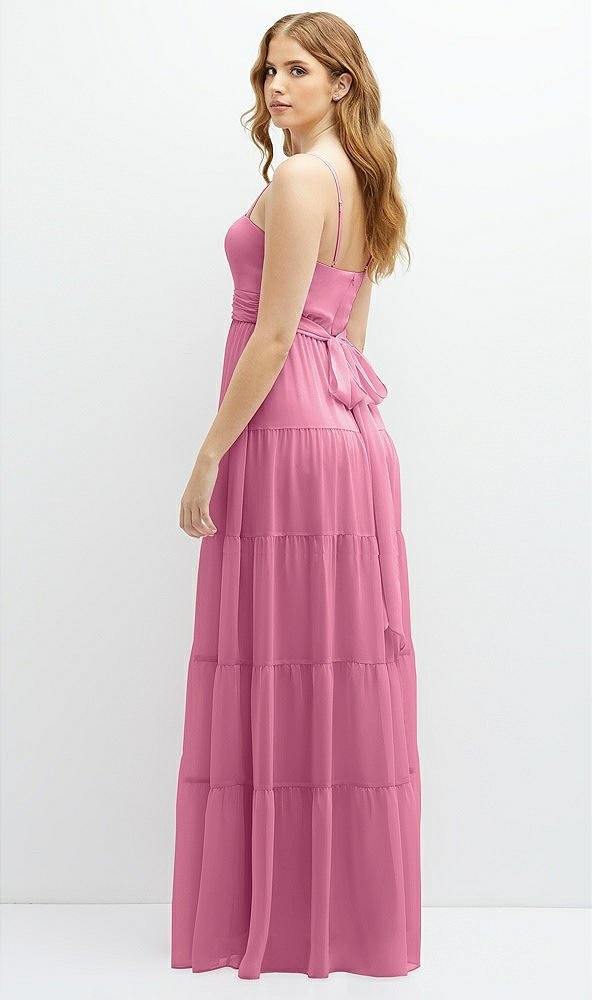Back View - Orchid Pink Modern Regency Chiffon Tiered Maxi Dress with Tie-Back