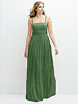 Front View Thumbnail - Vineyard Green Modern Regency Chiffon Tiered Maxi Dress with Tie-Back