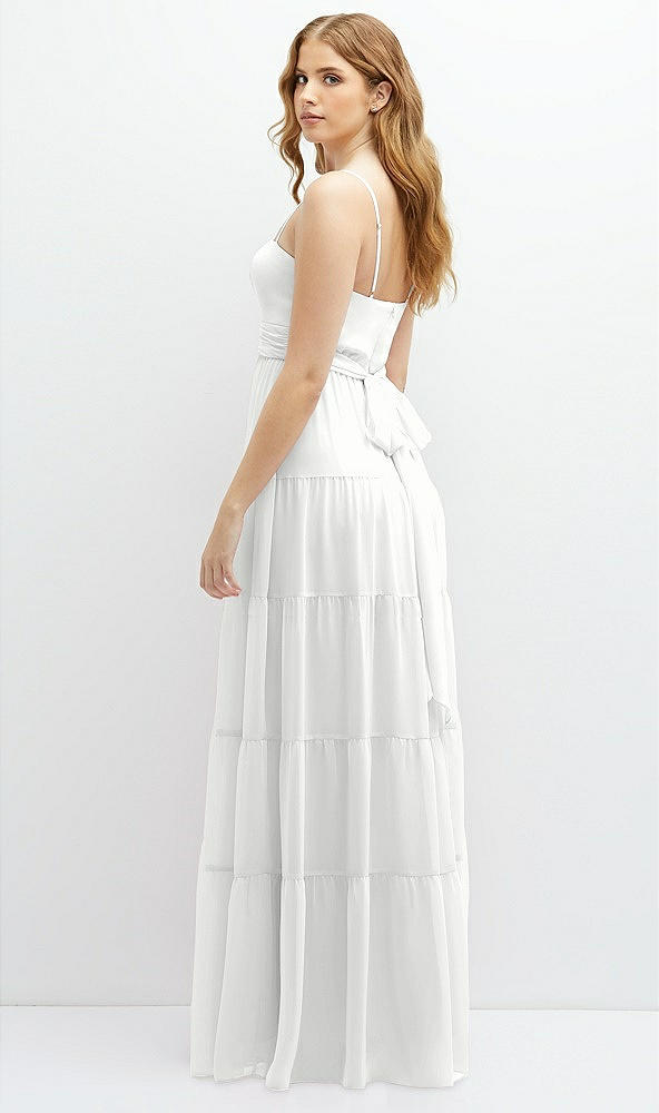Back View - White Modern Regency Chiffon Tiered Maxi Dress with Tie-Back