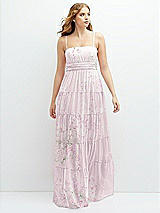 Front View Thumbnail - Watercolor Print Modern Regency Chiffon Tiered Maxi Dress with Tie-Back