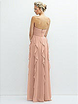 Rear View Thumbnail - Pale Peach Strapless Vertical Ruffle Chiffon Maxi Dress with Flower Detail